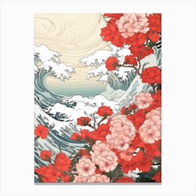 Great Wave With Sweet William Flower Drawing In The Style Of Ukiyo E 4 Canvas Print