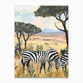 Zebras Pastels Jungle Illustration 3 Canvas Print