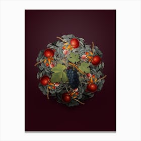 Vintage San Columbano Grapes Fruit Wreath on Wine Red n.0190 Canvas Print