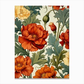 Vintage Poppy Flower Pattern Canvas Print