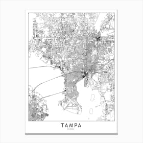 Tampa White Map Canvas Print