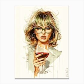 Elegant Lady With A Glass Of Red Wine 7 Canvas Print