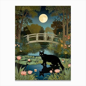 William Morris Black Cat In Lily Pond Canvas Print