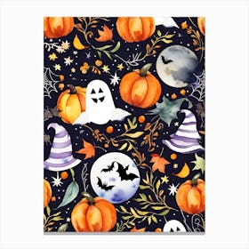 Halloween Pumpkins And Ghosts Pattern Canvas Print