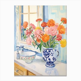 A Vase With Marigold, Flower Bouquet 3 Canvas Print