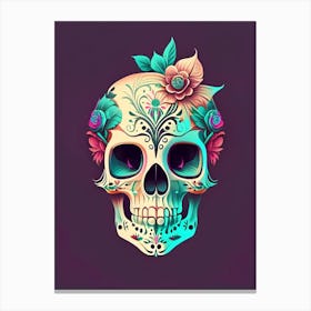 Skull With Tattoo Style 3 Artwork Pastel Mexican Canvas Print