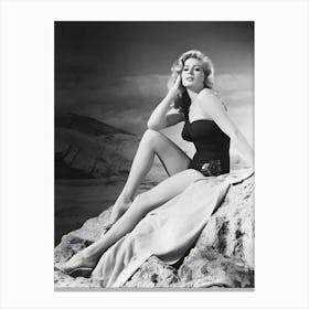 Swedish Actress Anita Ekberg Poses On A Rocky Shore, Circa 1955 Canvas Print