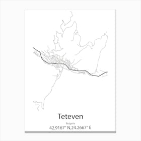 Teteven,Bulgaria Minimalist Map Canvas Print