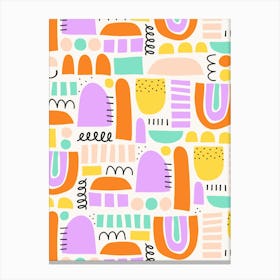 Happy Pastel Abstract Doodle Geometric Shapes Collage Canvas Print