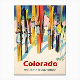 Colorado, Ski Gears In a Snow Canvas Print