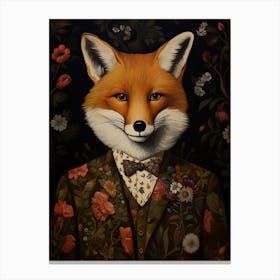Fox Portrait With Rustic Flowers 0 Canvas Print