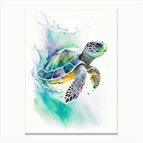 Sea Turtle In Motion, Sea Turtle Watercolour Canvas Print
