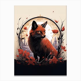 Red Fox Moon Illustration 12 Canvas Print