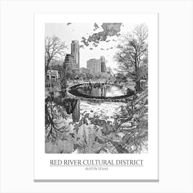 Red River Cultural District Austin Texas Black And White Drawing 3 Poster Canvas Print