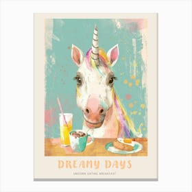 Beautiful Storybook Style Unicorn Eating Breakfast Poster Canvas Print