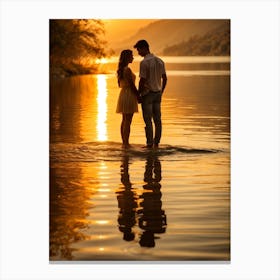 Sunset Couple In Water Canvas Print