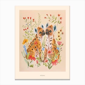 Folksy Floral Animal Drawing Hyena 5 Poster Canvas Print