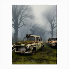 Abandoned Cars In The Forest Canvas Print