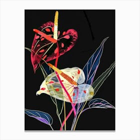Neon Flowers On Black Flamingo Flower 2 Canvas Print