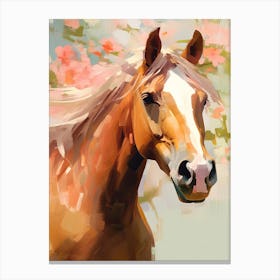 Horse Head Painting Pink Flowers Canvas Print
