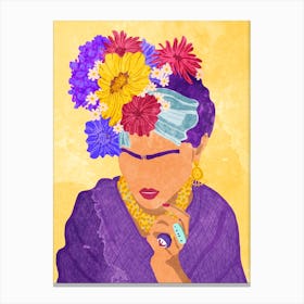 Frida and flowers Canvas Print