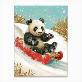 Giant Panda Cub Sledding Down A Snowy Hill Storybook Illustration 1 Canvas Print