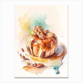 Pecan Sticky Bun Dessert Storybook Watercolour 1 Flower Canvas Print