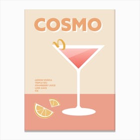 Cosmo Cocktail Pink Colourful Kitchen Bar Wall Canvas Print