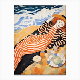 Woman Laying On The Beach Canvas Print