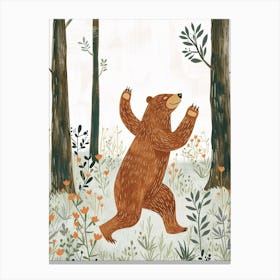 Brown Bear Dancing In The Woods Storybook Illustration 3 Canvas Print