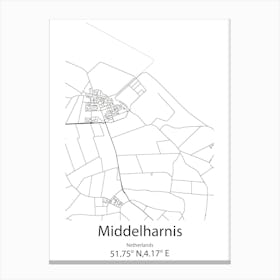 Middelharnis,Netherlands Minimalist Map Canvas Print