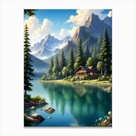 Cabin In The Mountains Canvas Print