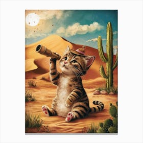 Cactus Cat in thedesert Canvas Print