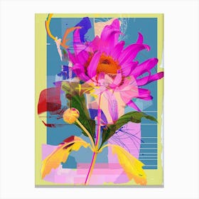 Chrysanthemum 1 Neon Flower Collage Canvas Print