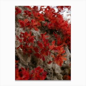 Red Autumn Leaves On Mountain Oil Painting Canvas Print