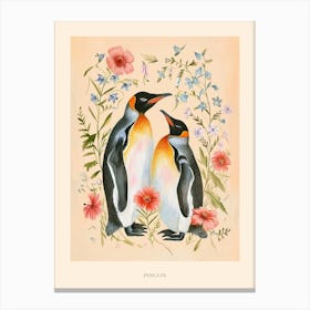 Folksy Floral Animal Drawing Penguin 2 Poster Canvas Print