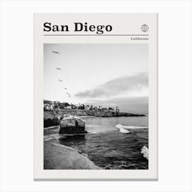 San Diego Cliffs California Black And White Canvas Print