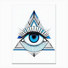 Geometric Eye, Symbol, Third Eye Blue & White 1 Canvas Print
