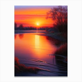 Sunrise Over River Waterscape Crayon 1 Canvas Print