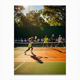 Tennis Match Captured In Natural Light Dynamic Action Shot Players Poised Mid Strike Sun Casting (4) Canvas Print