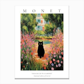 Monet Style Garden With A Black Cat 1 Poster Canvas Print