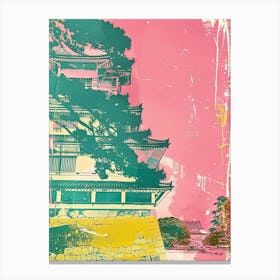 Japanese Traditional Castle Pink Silkscreen 2 Canvas Print