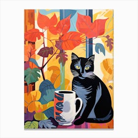 Hibiscus Flower Vase And A Cat, A Painting In The Style Of Matisse 0 Canvas Print