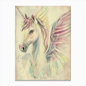 Storybook Style Unicorn With Wings Pastel 1 Canvas Print