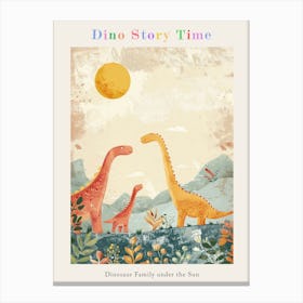 Dinosaur Family With Sun Watercolour Poster Canvas Print