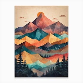Minimalist Sunset Low Poly Mountains (25) Canvas Print
