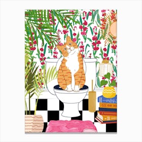 Cat In Toilet Funny Animal Bathroom Canvas Print