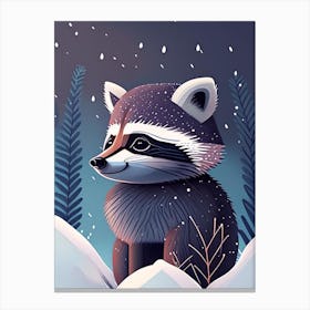 Cute Raccoon In The Snow Canvas Print