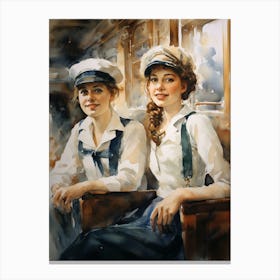 Titanic Ladies On Ship Watercolour 6 Canvas Print