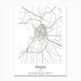 Argos Orestiko,Greece Minimalist Map Canvas Print